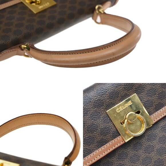 CELINE Logo Macadam Pattern Hand Bag PVC Leather Brown Gold Italy 04EF233 - Picture 6 of 14